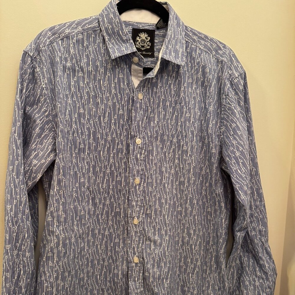 English Laundry Mens button down LS dress shirt blue stripe vine leaf  sz Large